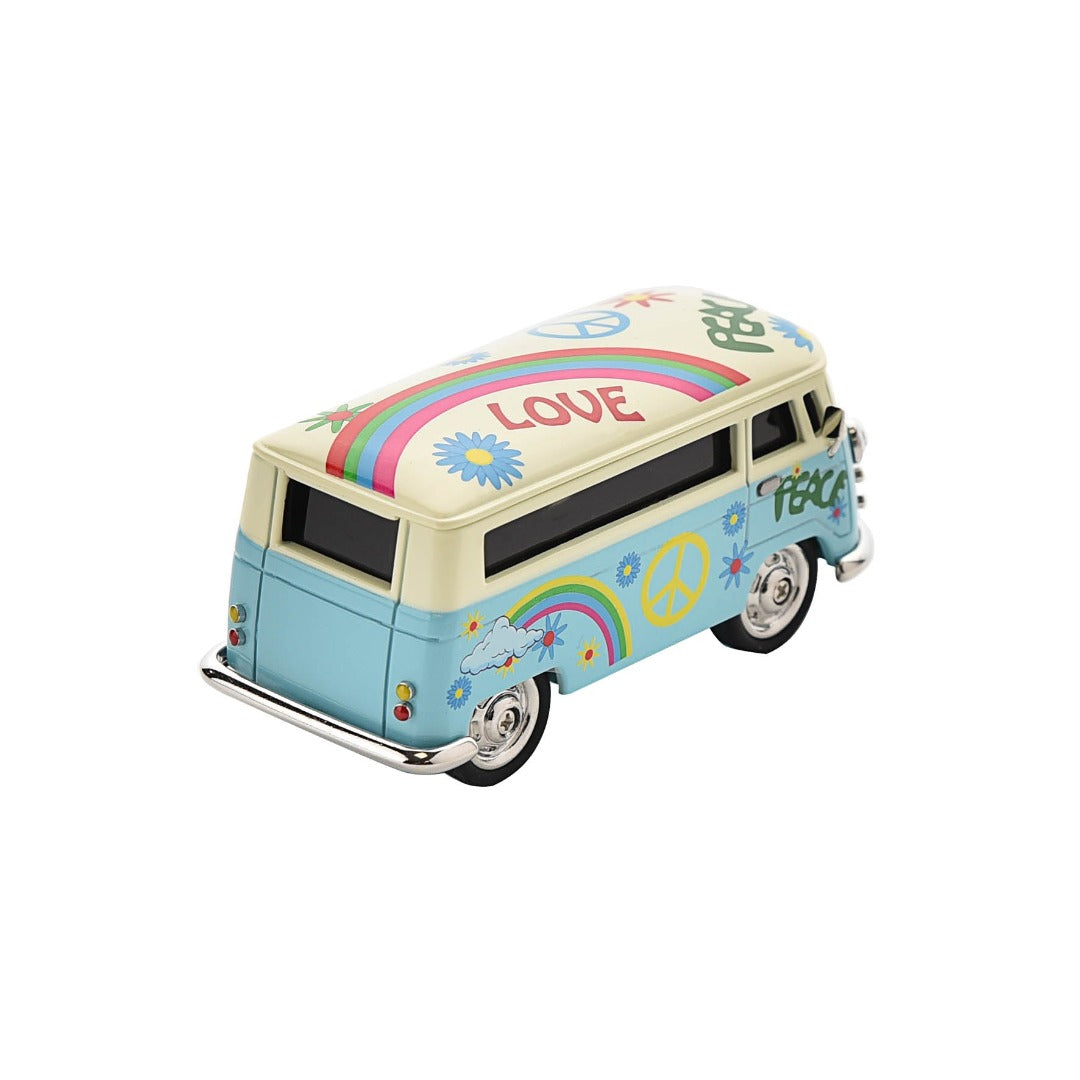Miniature Clock Blue Camper Van by William Widdop  Bring a unique and quirky touch to the home with this stylish miniature clock made with great attention to detail. The miniature camper van clock is a great gift for a classic car enthusiast or someone with an interest in the 60s Hippie era. 