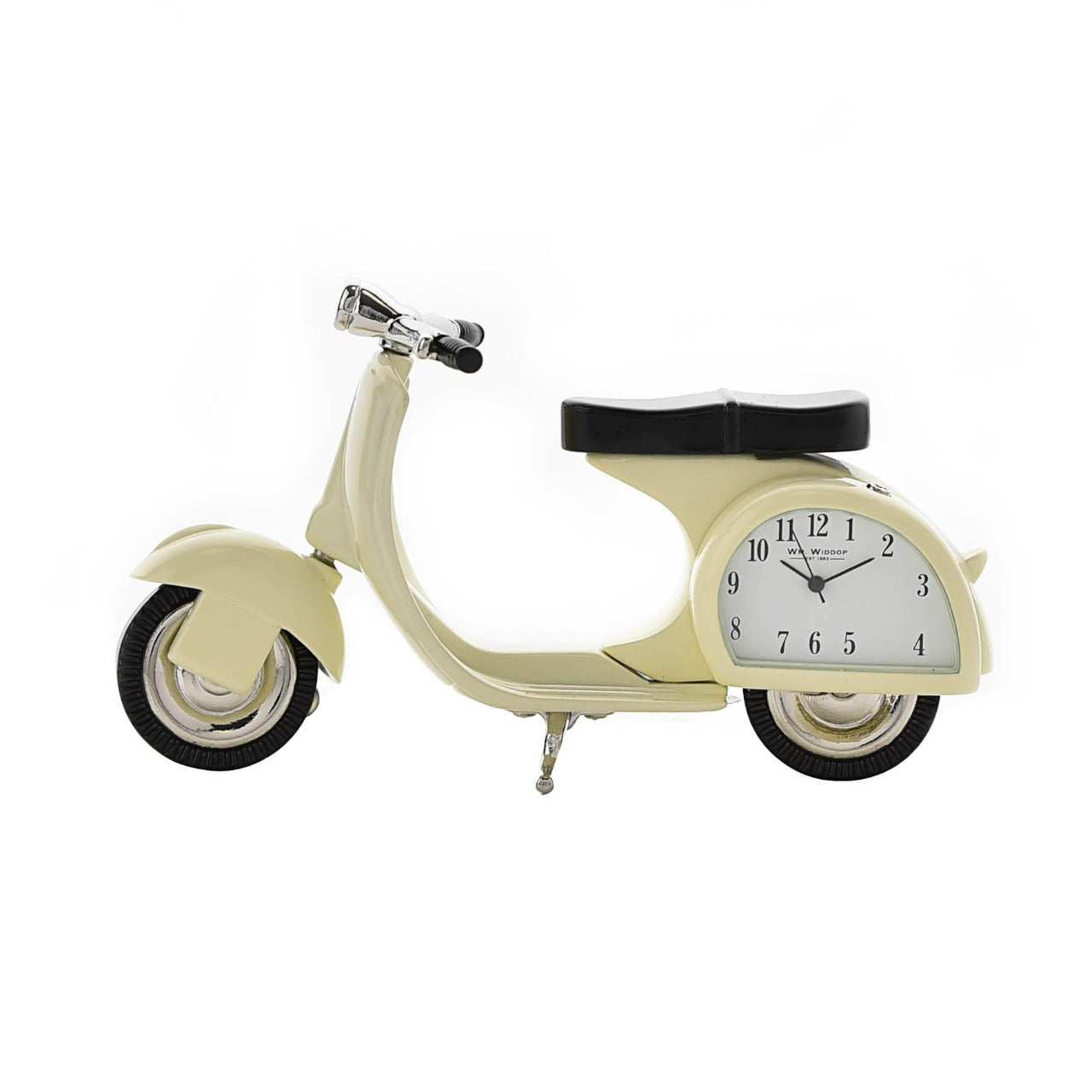 Miniature Clock Cream Vespa by William Widdop  Bring a unique and quirky touch to the home with this stylish miniature clock made with great attention to detail.  The miniature vespa clock is a great gift for someone who loves these iconic scooters.