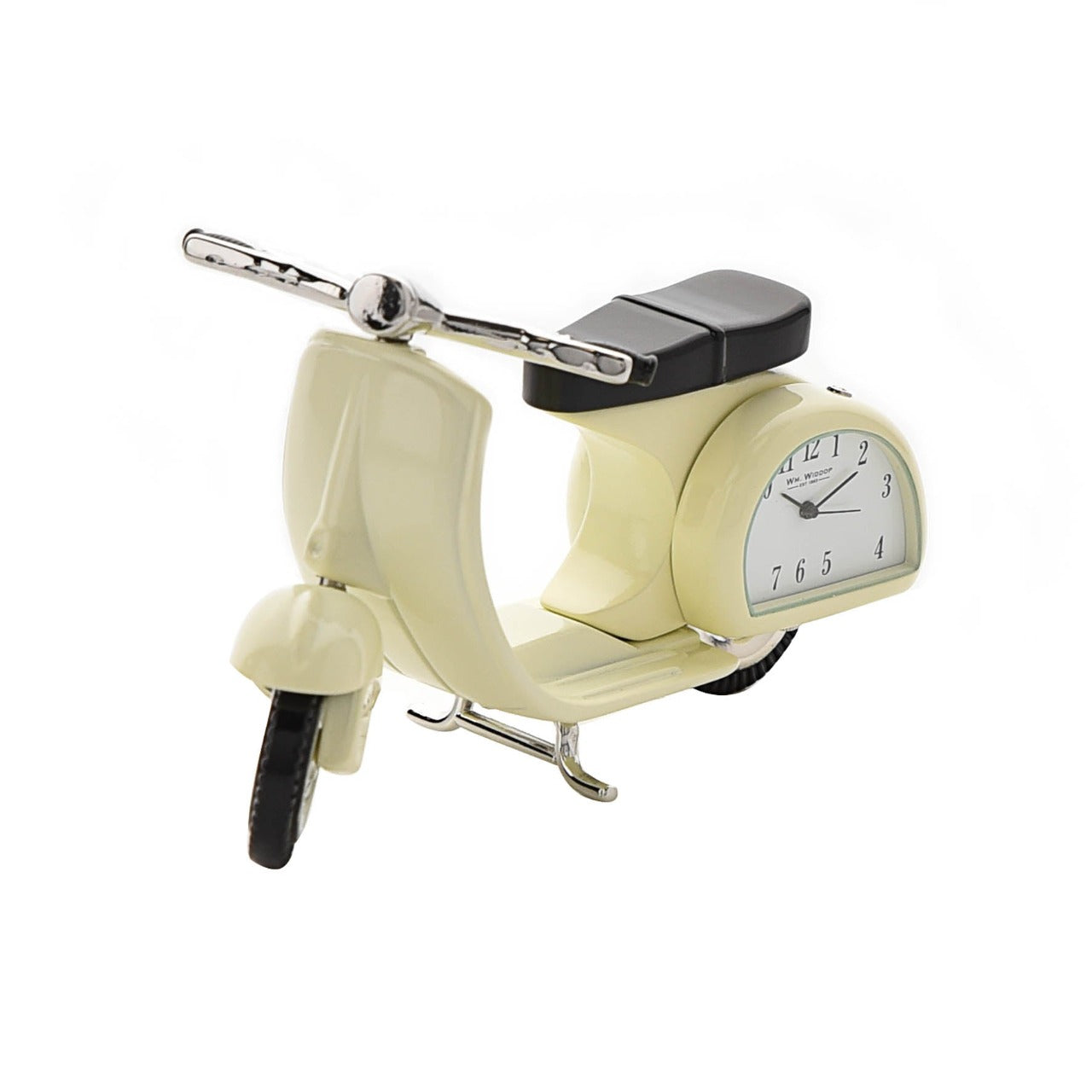 Miniature Clock Cream Vespa by William Widdop  Bring a unique and quirky touch to the home with this stylish miniature clock made with great attention to detail.  The miniature vespa clock is a great gift for someone who loves these iconic scooters.