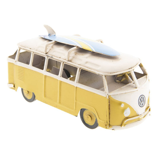 Clayre & Eef Miniature VW Bus Camper Model Car Yellow  Model Car VW Bus Camper 13*6*7 cm  Yellow Iron Miniature VW Camper Bus