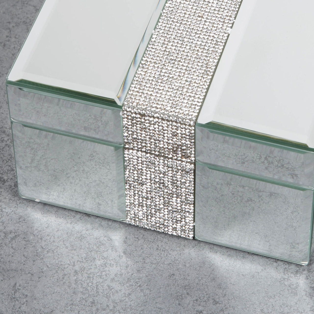 Mirror Jewellery Box with Diamante Band - Small  Store your jewellery and accessories in twinkling style with this diamante decorated mirror glass jewellery box. From the HESTIA® Silver Luxe collection - unparalleled glamour, style and elegance in contemporary home and gift.