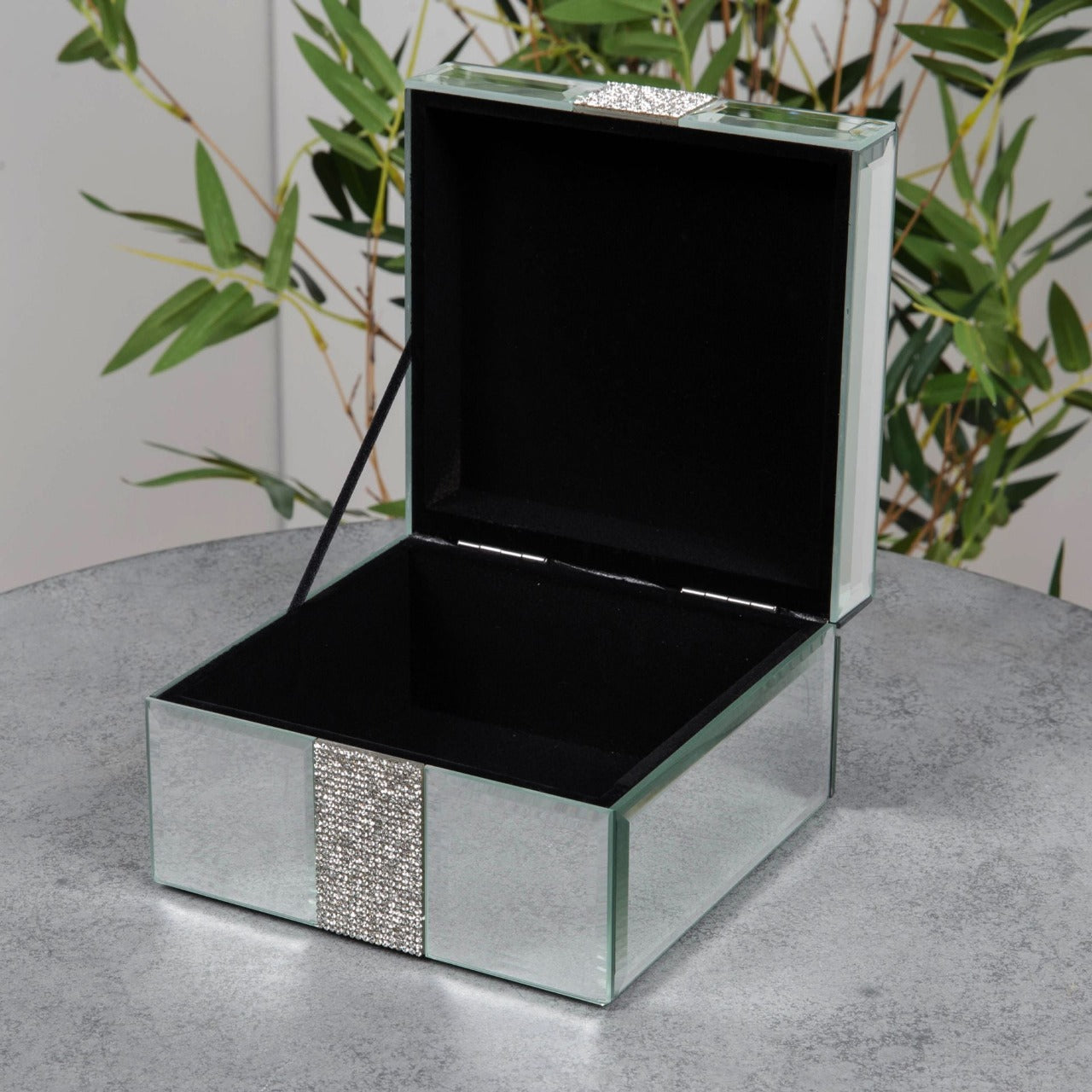 Mirror Jewellery Box with Diamante Band - Small  Store your jewellery and accessories in twinkling style with this diamante decorated mirror glass jewellery box. From the HESTIA® Silver Luxe collection - unparalleled glamour, style and elegance in contemporary home and gift.