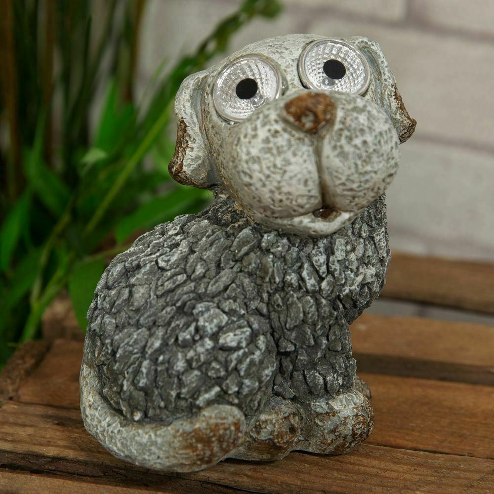Polystone Mosaic Mini Dog Garden Ornament with Solar Lights