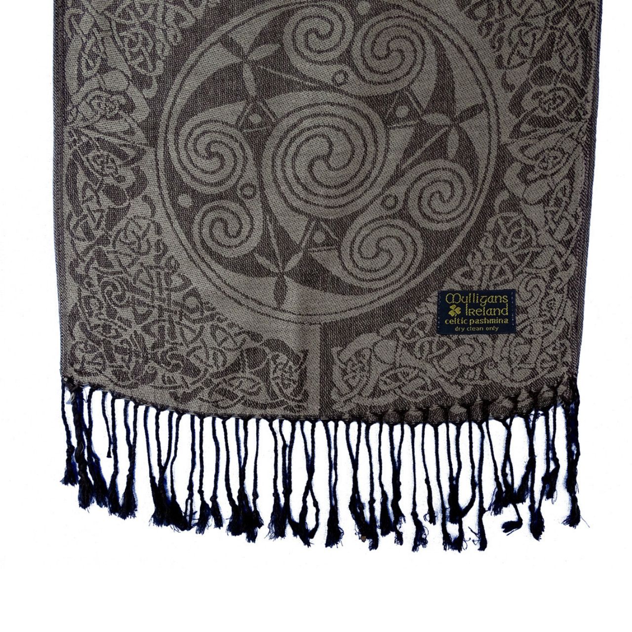 Mulligans Ireland Inishmore Celtic Pashmina Scarf  Inishmore (Árainn) is the largest of the Galway Aran Islands and is an extension of the famous limestone rocks of The Burren. The landscape of Inishmore is a patchwork of fields hemmed in by precariously balanced dry stone walls.