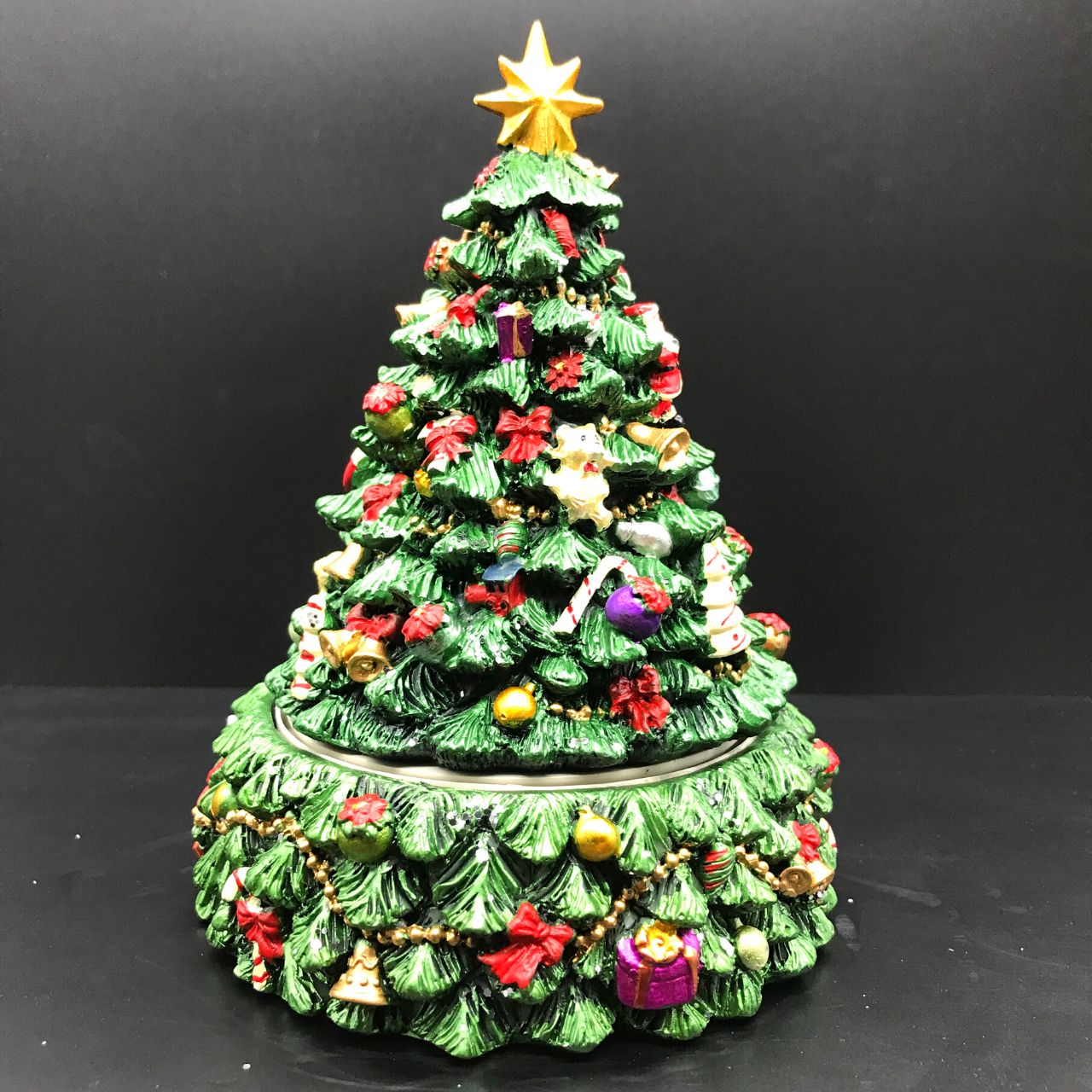 Music Box World Decorated Christmas Tree  Decorated Christmas-Tree  The top part of the tree rotates to the melody of “Oh Christmas-tree”