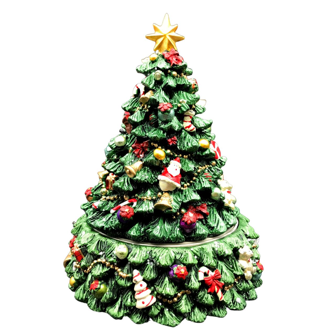 Music Box World Decorated Christmas Tree  Decorated Christmas-Tree  The top part of the tree rotates to the melody of “Oh Christmas-tree”