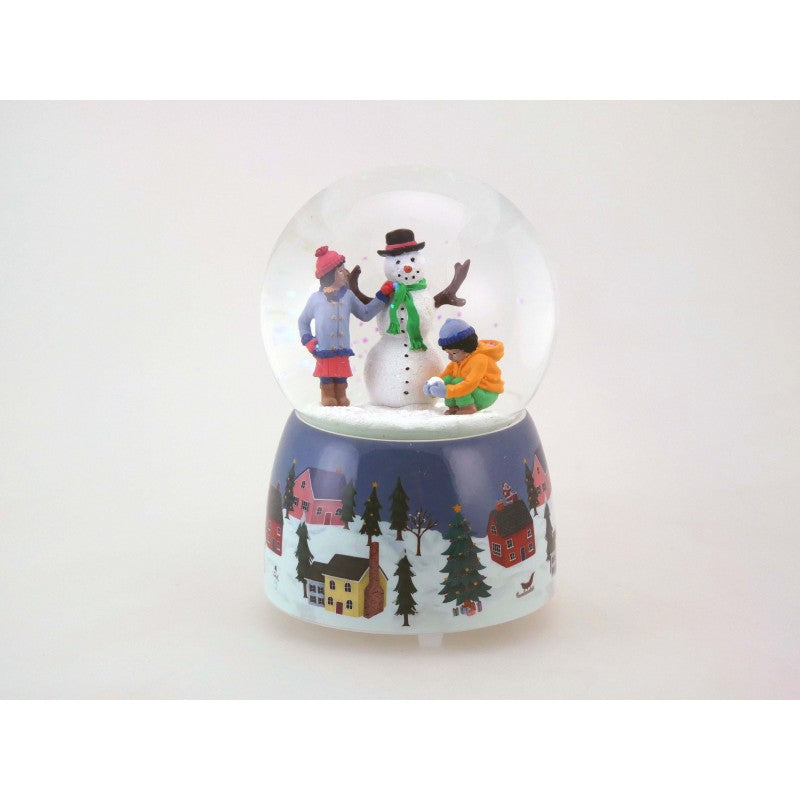 Music Box World Snow Globe Children Building Snowman Snowglobe 100 mm Children building a snowman while the melody „Jingle Bells“ plays.