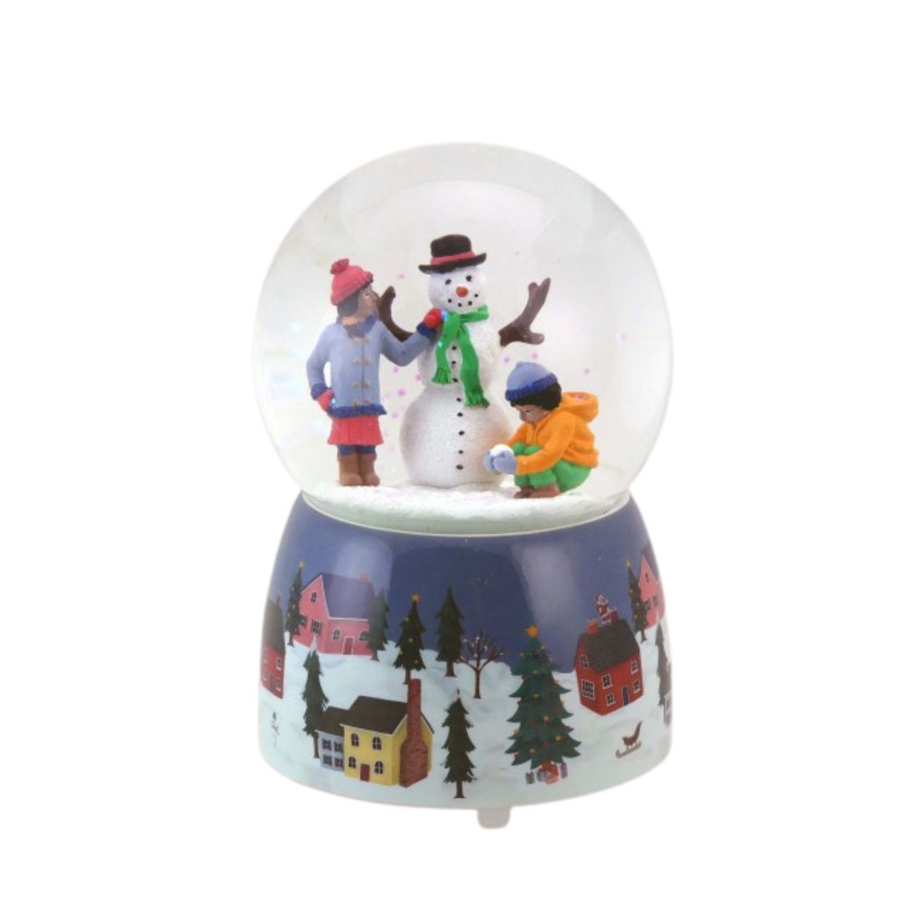 Music Box World Snow Globe Children Building Snowman Snowglobe 100 mm Children building a snowman while the melody „Jingle Bells“ plays.