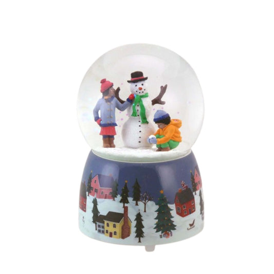 Music Box World Snow Globe Children Building Snowman Snowglobe 100 mm Children building a snowman while the melody „Jingle Bells“ plays.