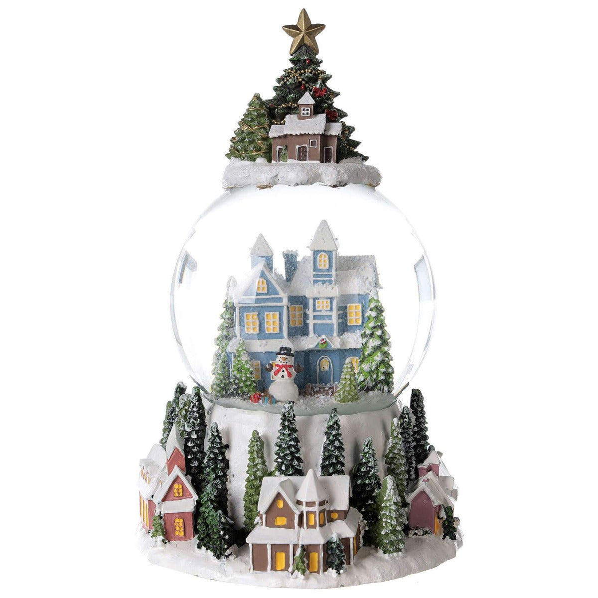 Musicboxworld Snow Globe Christmas Blue House with Snowman  Snow globe is a beautiful Christmas decoration that is treasured by people of all ages that captures the the magical moments of Christmas.