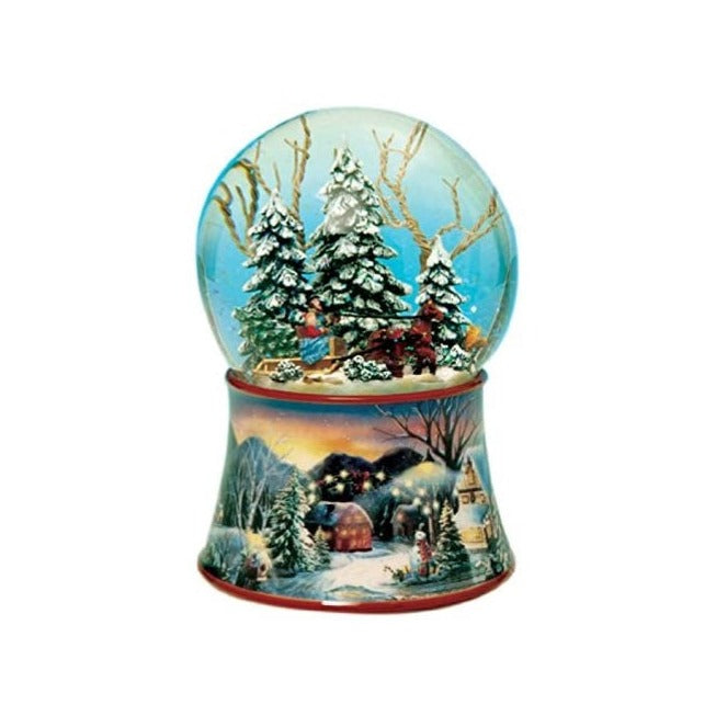 Musicbox World Snow Globe Sleigh Ride  Turns to the melody “Leise rieselt der Schnee”.