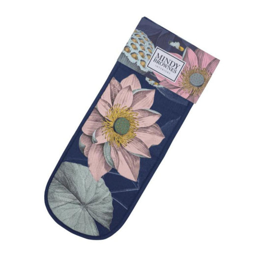 Nature Bloom Double Oven Glove by Mindy Brownes Interiors  A double oven glove in navy depicting beautiful flowers in pink, blue and green.  - Ideal house warming gift, new home, birthday or general occasion. - Part Of Our Nature Bloom Collection