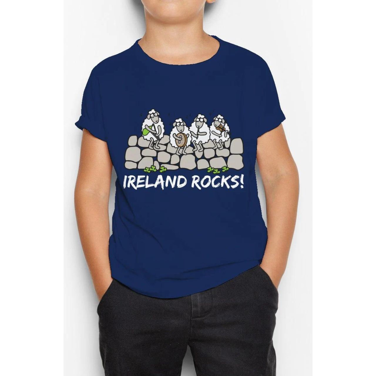Cara Craft Navy Ireland Rocks Kids T-shirt  - 100% cotton* - Ash 99% cotton,1% polyester - Heather Grey 97% cotton, 3% polyester - Crew Neck - Designed And Printed in Ireland By Cara craft - Machine Washable