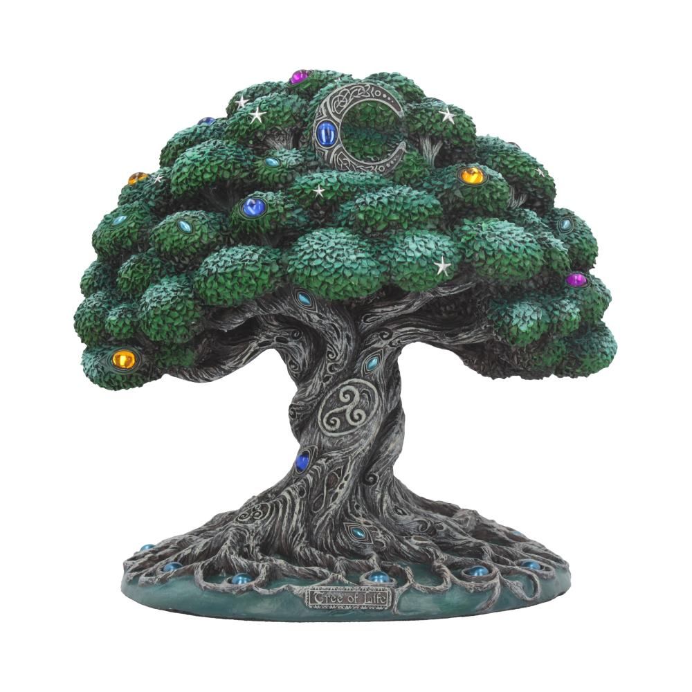 Nemesis Now Tree of Life Figurine  A symbol of longevity, wisdom and rebirth, our tree of life proudly stands under the light of the moon, filtering its Spiritual energy. Its silvery roots form intricate networks throughout the earth, connecting the human race in love, peace and harmony. 