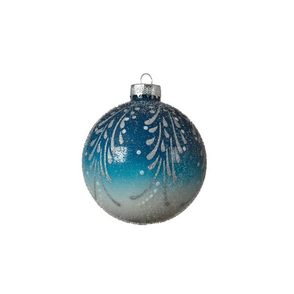 Kaemingk Christmas Night Blue with Sugar Finish Bauble  Kaemingk surprises Christmas lovers all over the world with thousands of new innovative items each year. They specialises in beautifully detailed Christmas Ornaments and holiday seasonal decor. The catchy collections are contemporary, attractive and of high quality.