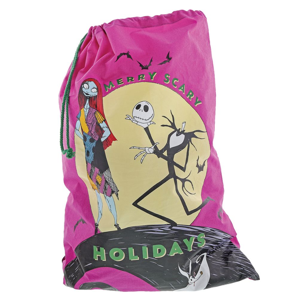 Nightmare before Christmas Sack - Sandy Claws Is Coming  Celebrate Christmas or Halloween with this Nightmare Before Christmas sack. Presented with a giftable hangtag this wonderful sack creates a unique gift, which can be enjoyed year after year. Material: 100% Cotton featuring a ribbon loop to tie.