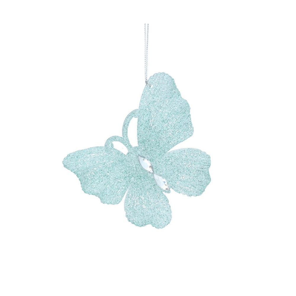 Gisela Graham Pale Blue Glitter Butterfly Christmas Hanging Ornament  Browse our beautiful range of luxury Christmas tree decorations and ornaments for your tree this Christmas.  Add style to your Christmas tree with these elegant acrylic pale blue glitter butterfly hanging ornament.
