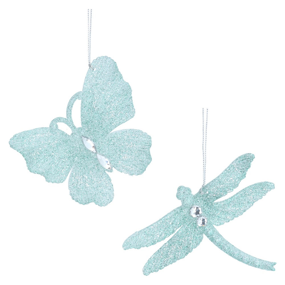 Gisela Graham Pale Blue Glitter Dragonfly Christmas Hanging Ornament  Browse our beautiful range of luxury Christmas tree decorations and ornaments for your tree this Christmas.  Add style to your Christmas tree with these elegant acrylic pale blue glitter dragonfly hanging ornament.