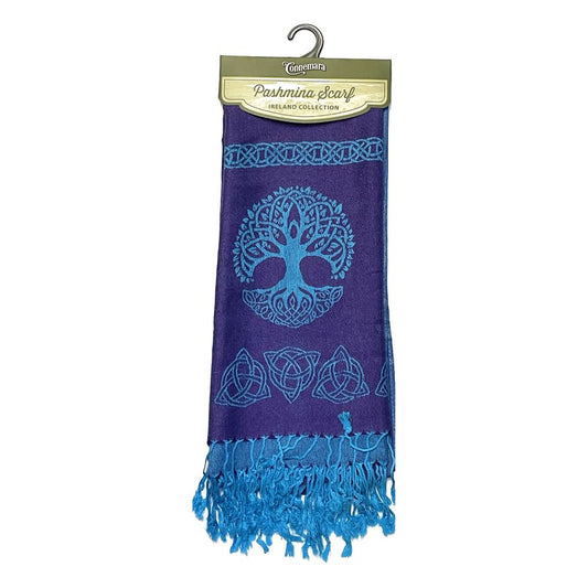 Tree Of Life Purple Pashmina Scarf  This is a luxurious pashmina scarf from Ireland. Beautiful soft cotton and fine silk combine to make the elegant shawl, wrap or scarf – whichever way you chose to wear it.