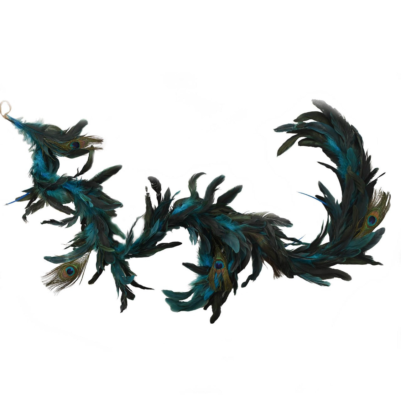 Peacock Feather Garland 40cm  Inspired by the grace and unique beauty of the peacock, Opulence guarantees a majestical and serene Christmas. With contemporary bold night colours.
