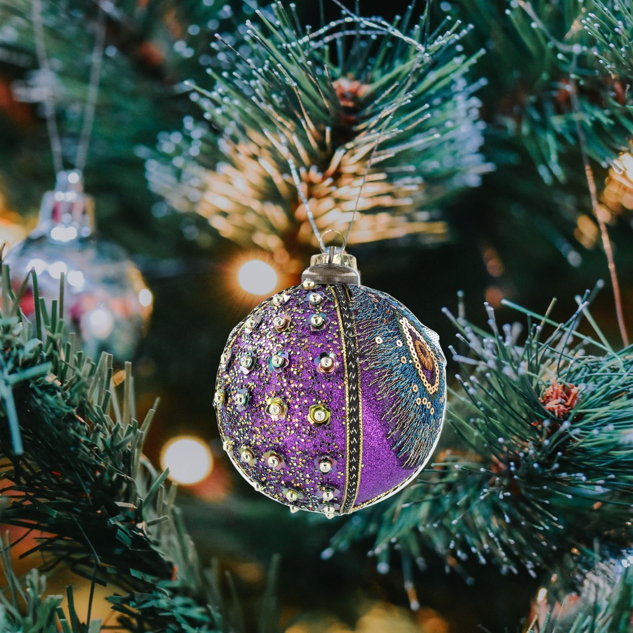 Gisela Graham Peacock Sequin Christmas Bauble Hanging Decoration  Browse our beautiful range of luxury Christmas tree decorations and ornaments for your tree this Christmas.