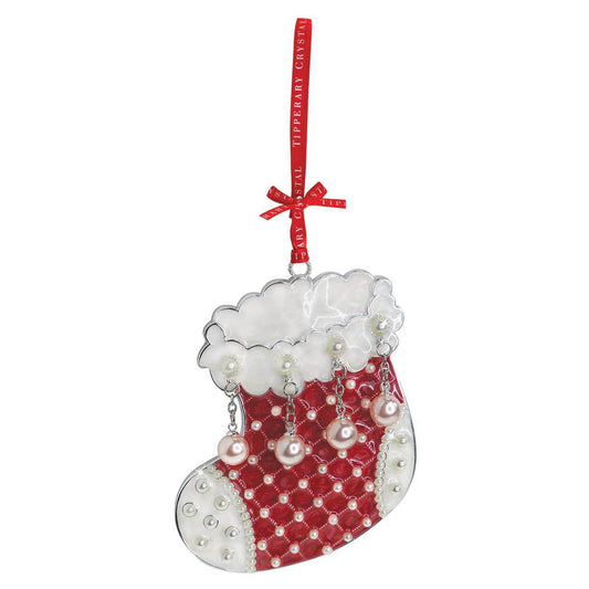 Tipperary Crystal Pearl Stocking Christmas Decoration  We just Love Christmas! The festive season, the giving of gifts, creating memories and being together with family and loved ones. Have lots of fun with our lovingly designed and created Christmas decorations, each one has a magic sparkle of elf dust!