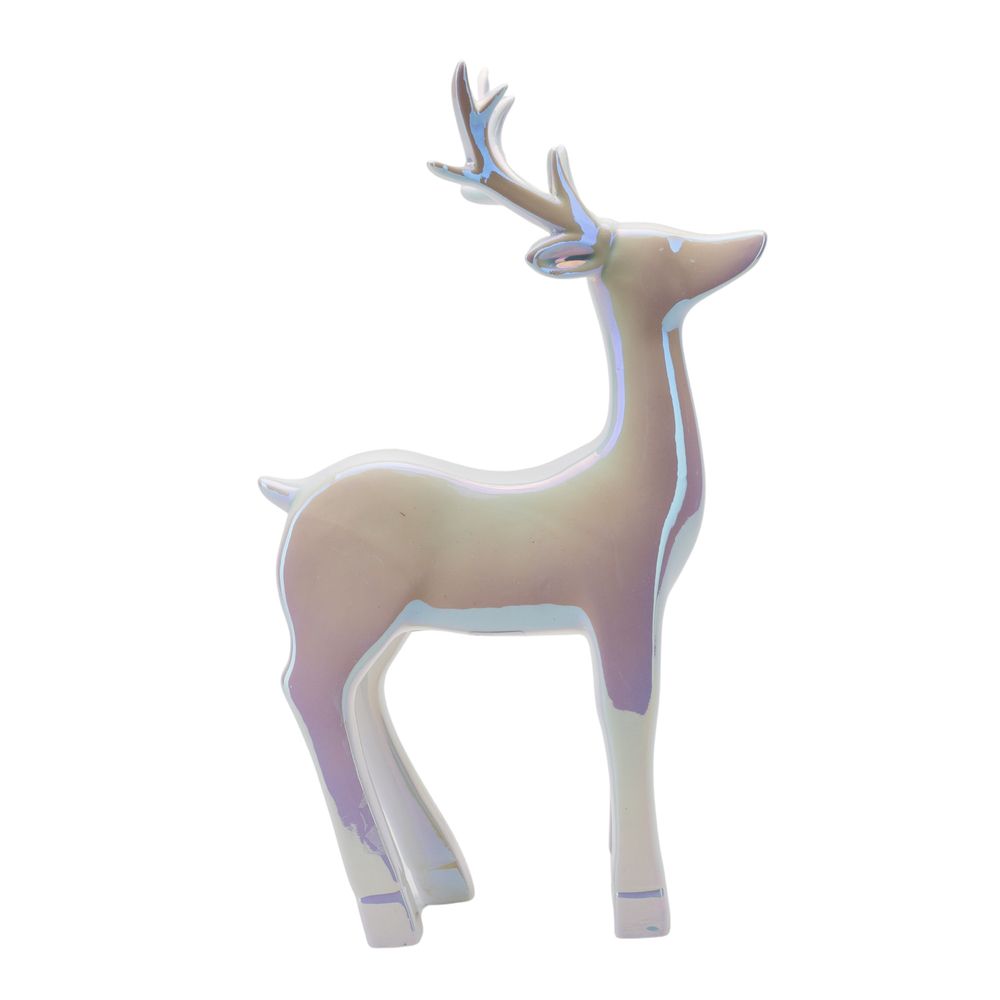 Pearlescent Standing Christmas Reindeer  This characterful ornament features a Pearlescent Standing Reindeer that is certain to brighten up the Christmas season this year.