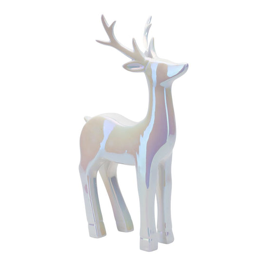 Pearlescent Standing Christmas Reindeer  This characterful ornament features a Pearlescent Standing Reindeer that is certain to brighten up the Christmas season this year.