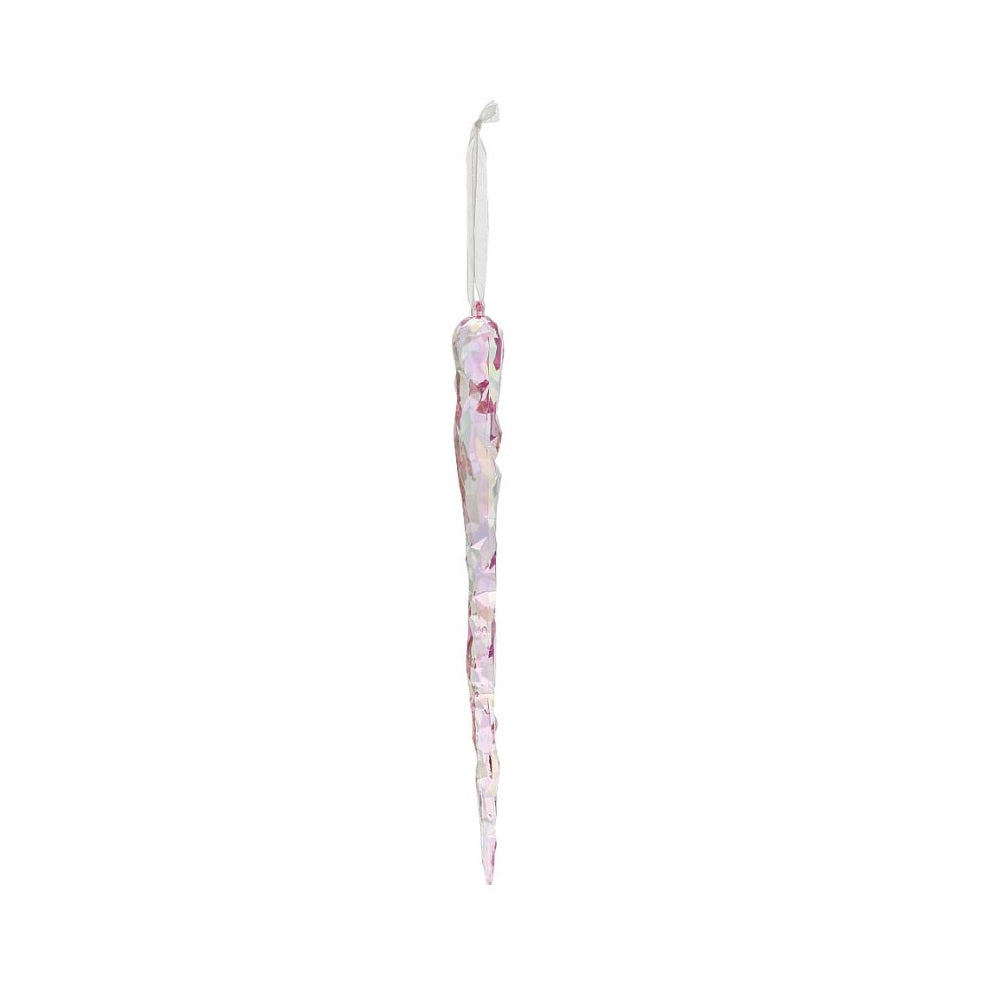 Pearlised Icicle Christmas Hanging Ornament - Pink  These Pearlised Icicle Hanging Ornaments are the perfect gift for yourself or a friend. Not only do they sparkle and shine on a Christmas Tree, they looks wonderful as an addition to a gift bag or in any home. Created using a state of the art cutting technology, this product has the look of fine cut crystal.