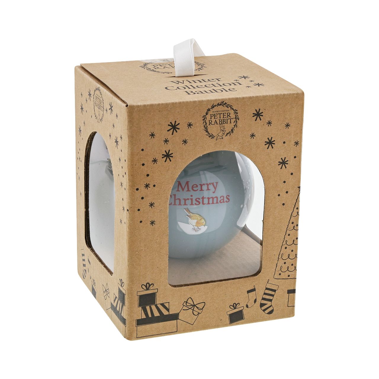 Peter & Benjamin's Fun in the Snow Bauble  Wish someone a very Merry Christmas with this Peter & Benjamin's Fun in the Snow Bauble. This bauble would make a treasured keepsake over the festive period, and would be take pride of place on the Christmas tree. Presented in a branded box.