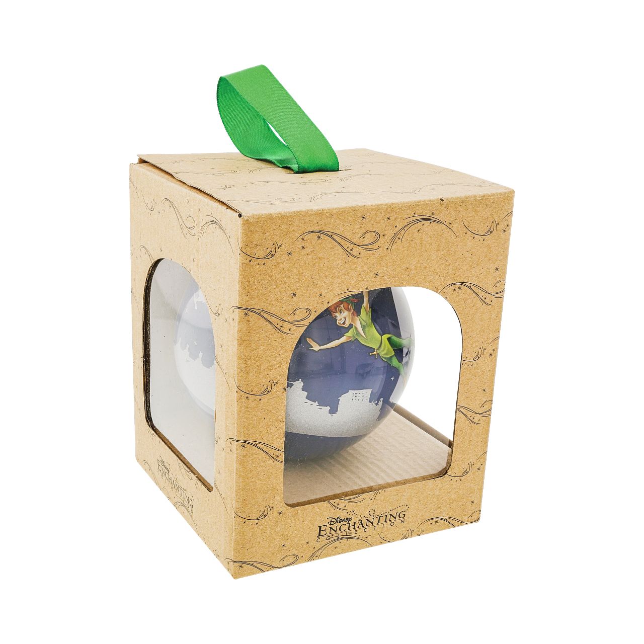 Disney Christmas Bauble Peter Pan You Can Fly  Peter Pan flys above the silhouette of London with Wendy and the boys in this beautiful glass bauble. This treasured keepsake would make a lovely unique gift for a friend, or a self-purchase to brighten up the home. Presented in a branded window box.