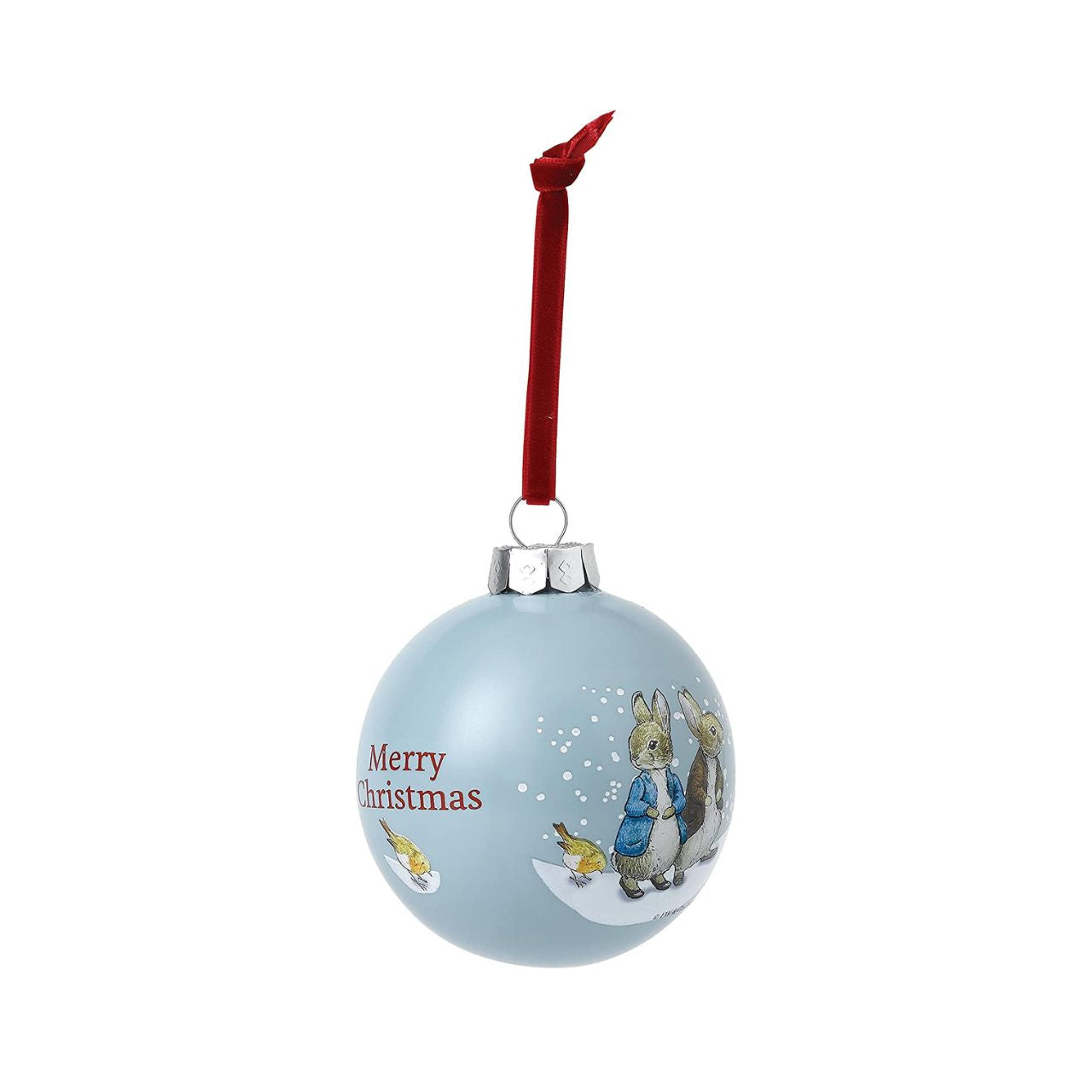 Beatrix Potter Peter & Benjamin's Snowball Fight Christmas Bauble  Wish someone a very Merry Christmas with this Peter and Benjamin's Snowball Fight Bauble. This bauble would make a treasured keepsake over the festive period, and would be take pride of place on the Christmas tree.
