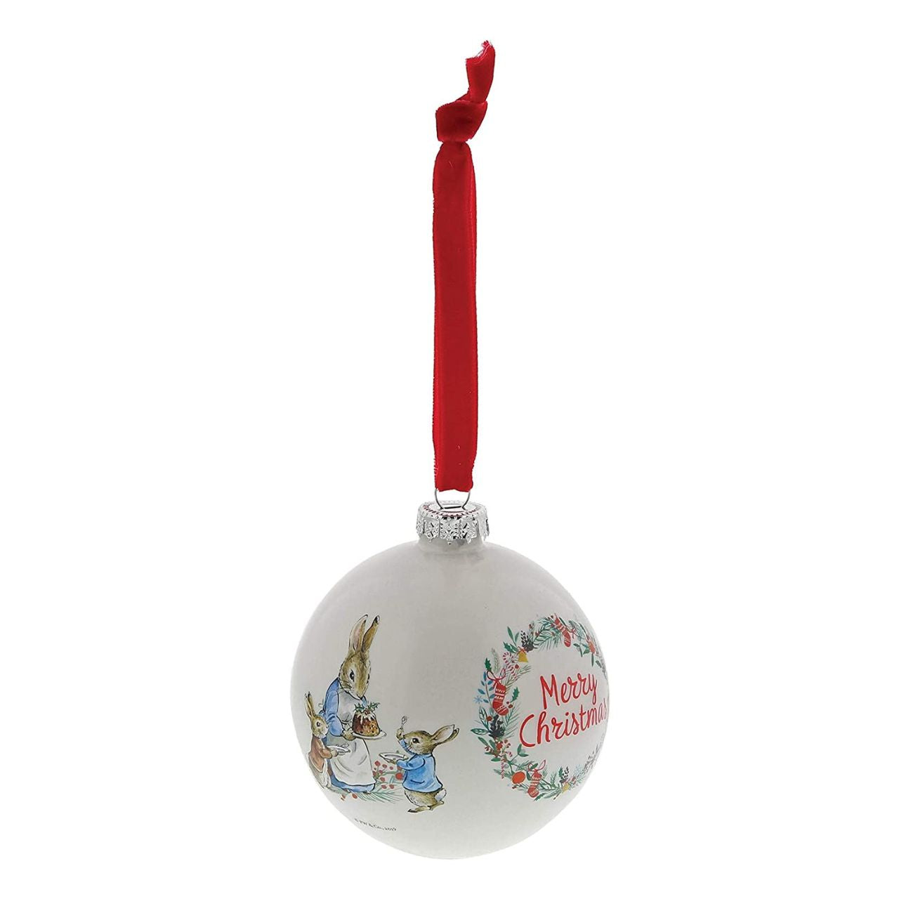 Beatrix Potter Peter Rabbit Christmas Bauble  A beautiful glass Peter Rabbit Bauble that makes a treasured keepsake all year round. The artwork for each product is taken from the original illustrations from the Beatrix Potter stories, helping bring each character to life. Presented in a branded gift box.