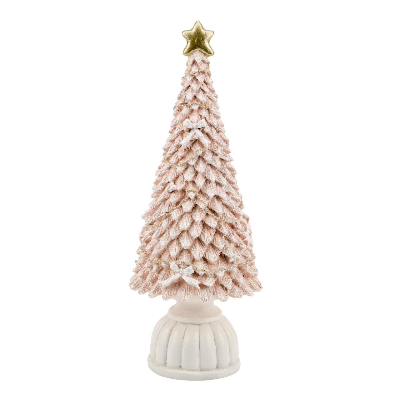 Pink Christmas Tree Figurine  Enter a world of relaxation, luxury and sophistication with a Christmas so simple yet tasteful. Step away from the traditions and enjoy a stylish champagne theme with Refined Elegance; subtle blush pinks with shimmering golds and sparkling crystals.