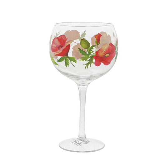 Ginology Poppies Copa Gin Glass  The elegant red flower. Hugely recognised as an emblem of remembrance and hope. With strong colouration of beautiful tones of red, the design of this piece is both stylish and sensitive to the sentiment it carries. Stuck for a unique gift idea for someone. 