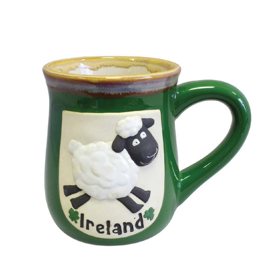 Green Pottery Ceramic Mug Cup with Sheep Embossed