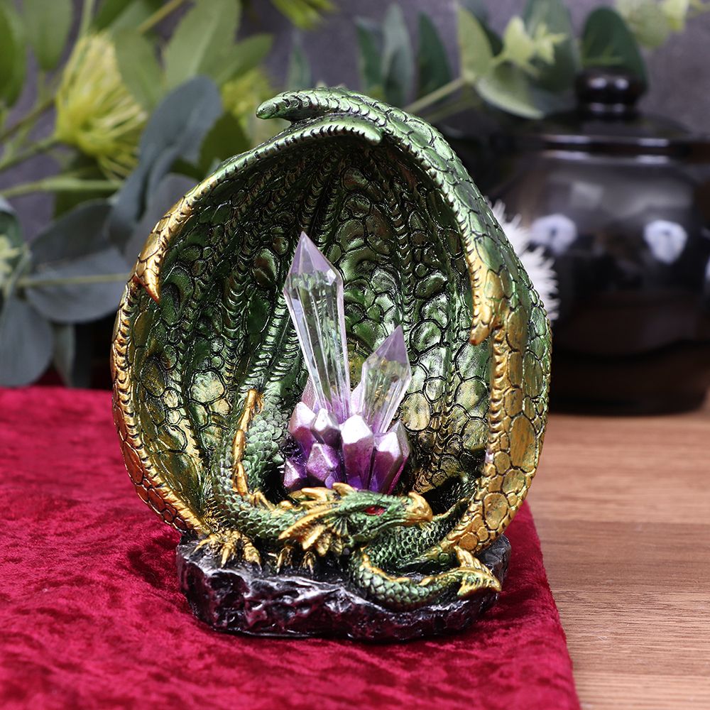 Nemesis Now Quartz Guard  Quartz Guard Green and Gold Dragon Crystal Light Up Figurine.  This emerald Dragon keeps his crimson eyes open for any intruders trying to steal his prized crystals.