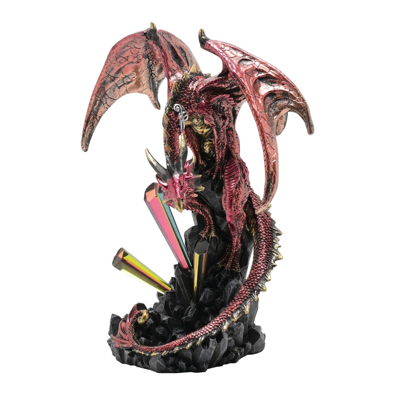 Red Dragon With Crystals Diorama Figurine  A red dragon with crystals diorama figurine by HOCUS POCUS NOVELTIES®.  This majestic figurine captures the mythical world of dragons for those obsessed with fantasy.