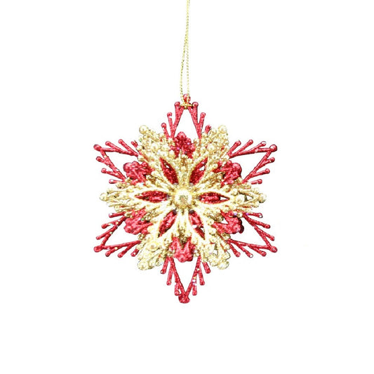 Red & Gold Layered Snowflake Christmas Decoration - Gold  Browse our beautiful range of luxury Christmas tree decorations and ornaments for your tree this Christmas.  Add style to your Christmas tree with this glittering red and gold layered snowflake shaped hanging ornament.