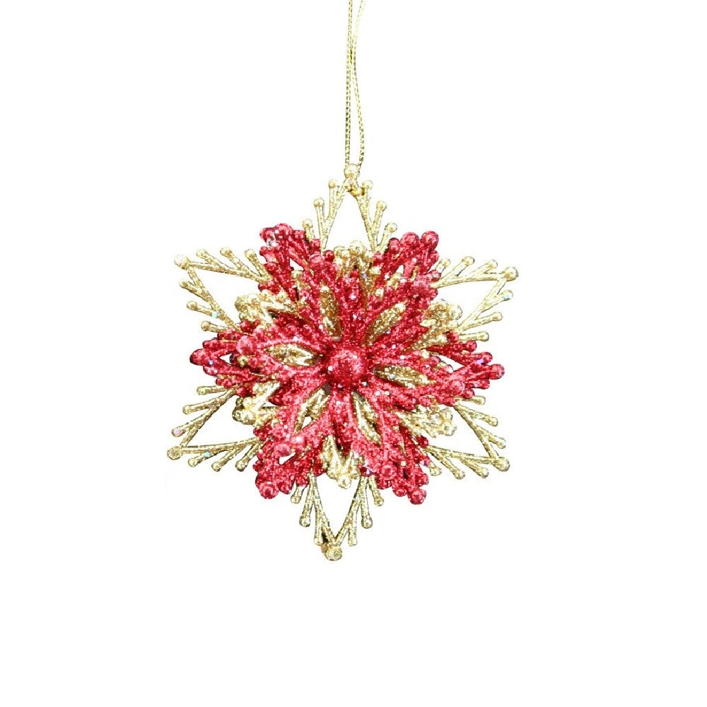 Red & Gold Layered Snowflake Christmas Decoration - Red  Browse our beautiful range of luxury Christmas tree decorations and ornaments for your tree this Christmas.  Add style to your Christmas tree with this glittering red and gold layered snowflake shaped hanging ornament.