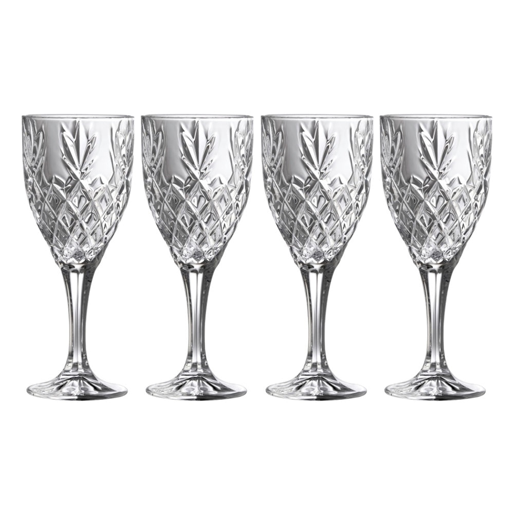 Galway Crystal Renmore Goblets Set of 4  The diamond cut and feather detail design is inspired by the beautiful Irish town of Renmore, County Galway and is crafted from the finest crystal.