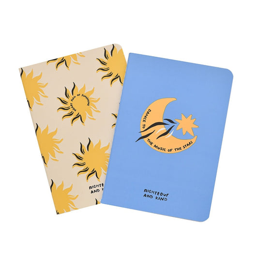 Righteous & Kind Set A6 Notebook  A stylish set of notebooks that would make a beautiful gift for those who love to note down their thoughts or doodle. With gold moon and star designs, this would make a cute addition to any free spirit's stationary collection.