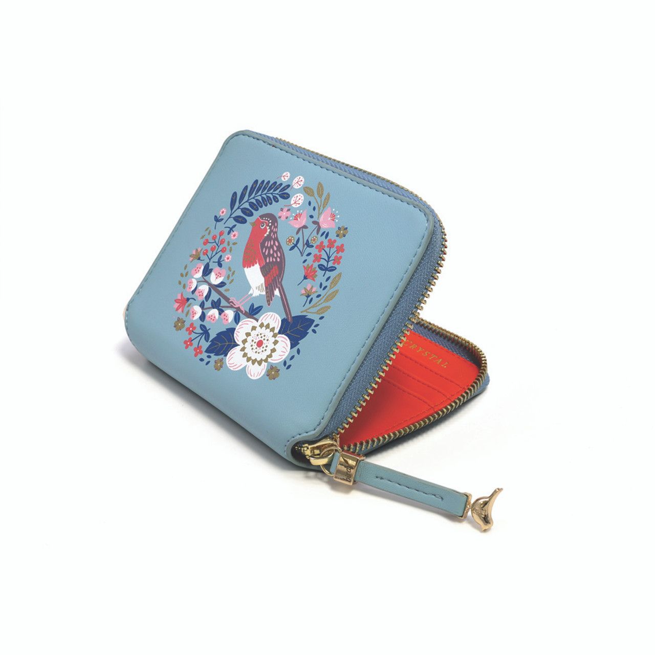 Tipperary Crystal Robin Birdy Wallet  Our brightly coloured Birdy wallets are a perfectly compact ladies wallet. Designed to bring a splash of colour into your life! RFID blocking wallet, designed to block RFID readers from scanning your credit cards.