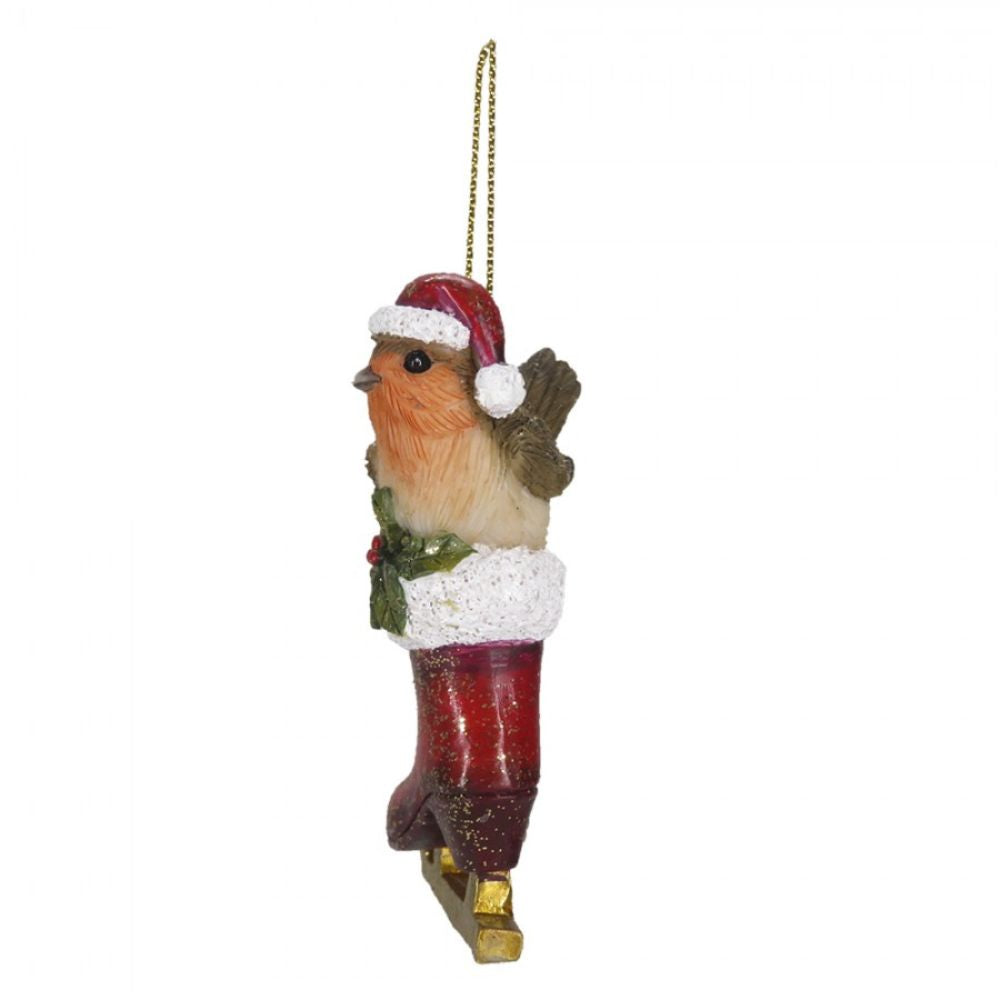 Clayre & Eef Robin Christmas Hanging Decoration Red  Christmas Pendant Bird 8 cm Red Plastic