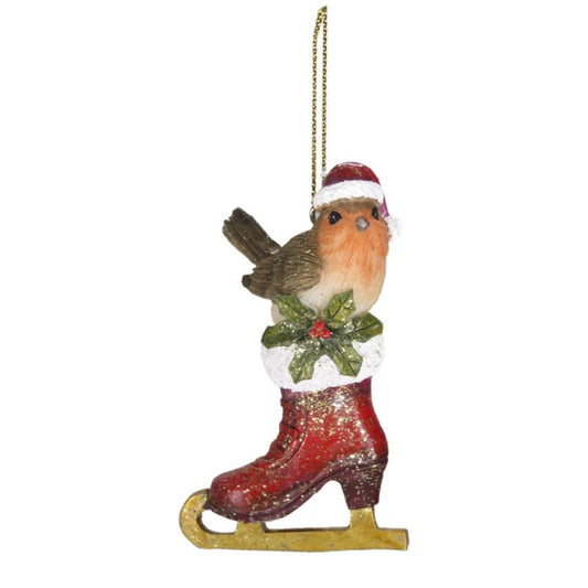 Clayre & Eef Robin Christmas Hanging Decoration Red  Christmas Pendant Bird 8 cm Red Plastic