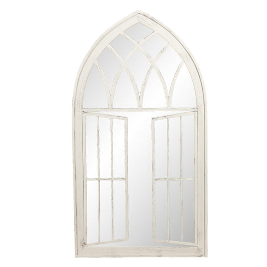 Clayre & Eef Romantic Wall Mounted Mirror Large Iron / Glass  Wall Mirror 64*4*118 cm White Rectangle Large Mirror Wall Mounted Mirror