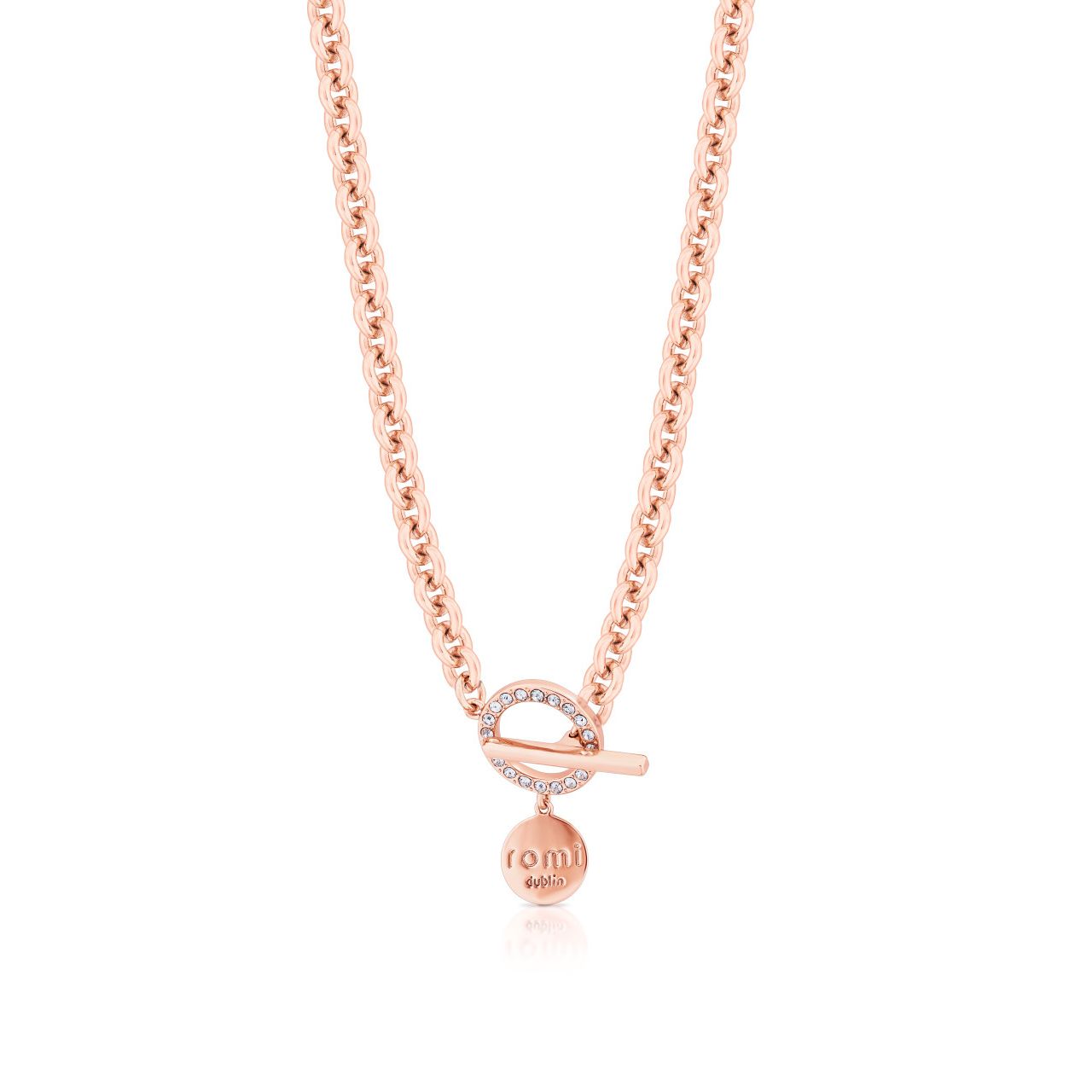 Tipperary Crystal Romi Dublin Rose Gold Chain Bar Necklace  Utilitarian links give a rock chic inspired look to this collection, sure to make you stand out from the crowd as an individual and unique soul.
