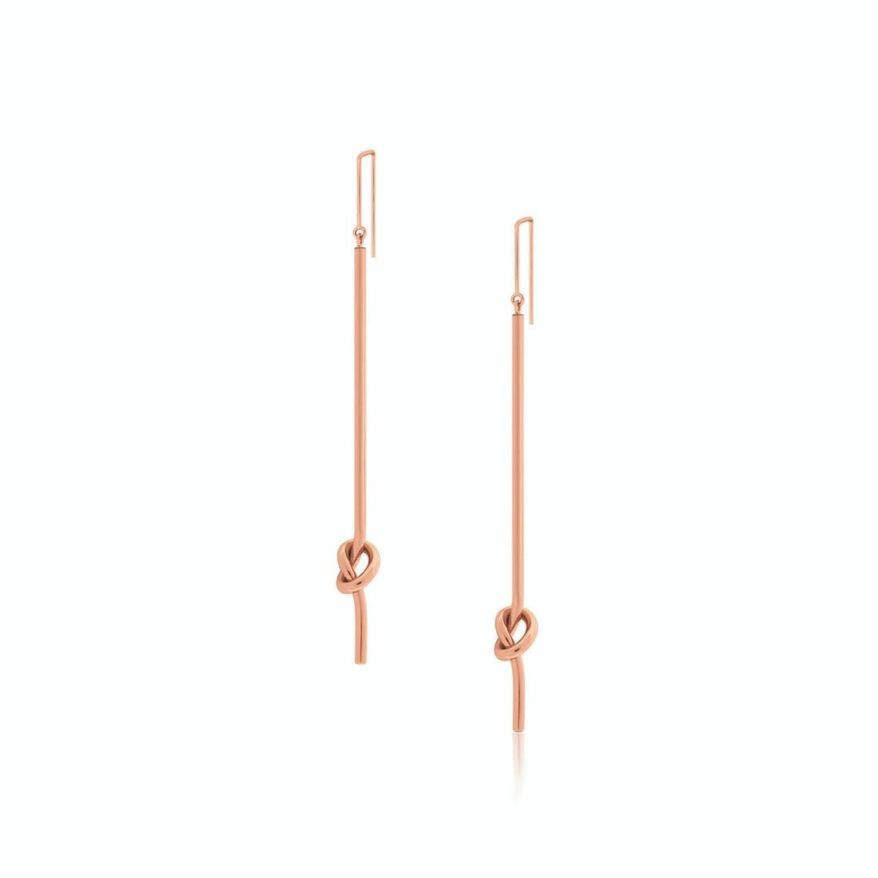 Romi Dublin Rose Gold Knot Drop Earrings  Simple and understated this collection has a contemporary and sleek look that will allow you to accessorise with any outfit.