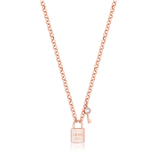 Romi Dublin Rose Gold Padlock Circle Chain Pendant  Just Arrived NEW 2021