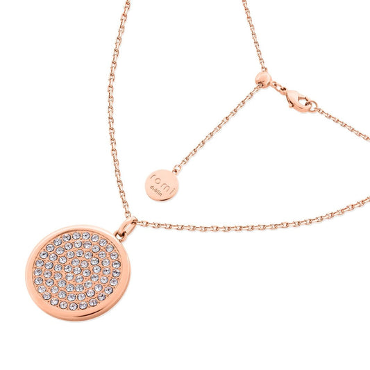 Romi Rose Gold Pavé Disc Pendant  Simple and understated this collection has a contemporary and sleek look that will allow you to accessorise with any outfit.